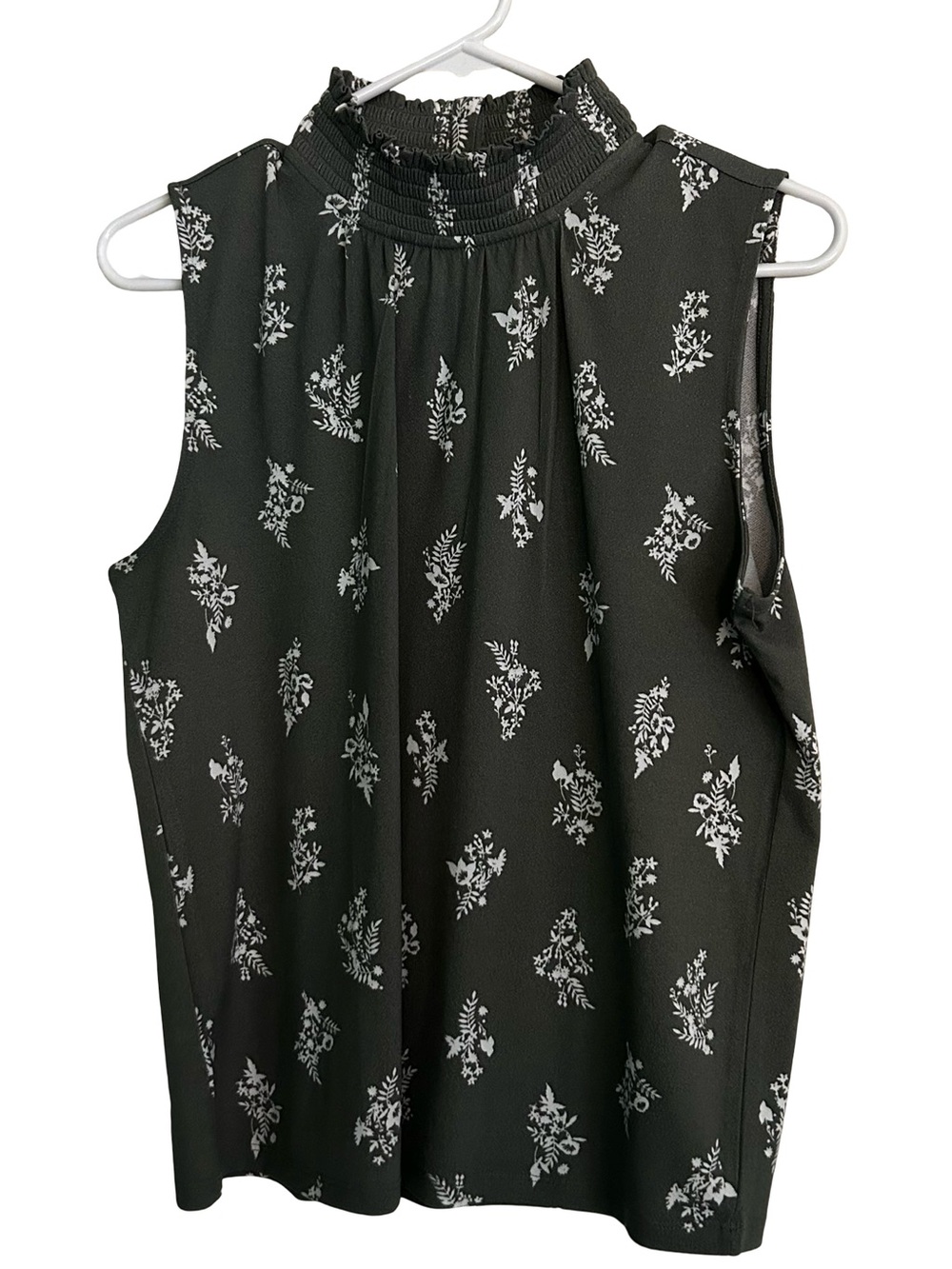 Ann Taylor Black Sleeveless Floral Mock-Neck Blouse - Picture 5 of 5